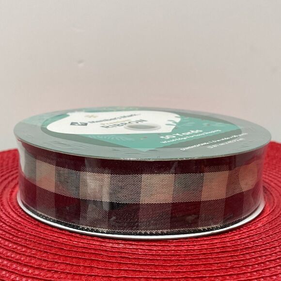 Members Mark Wired Ribbon Black and Cream Buffalo Check 50 yards NWT - Picture 1 of 5